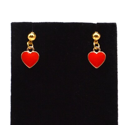 Small Red Enameled Heart Earrings - image2